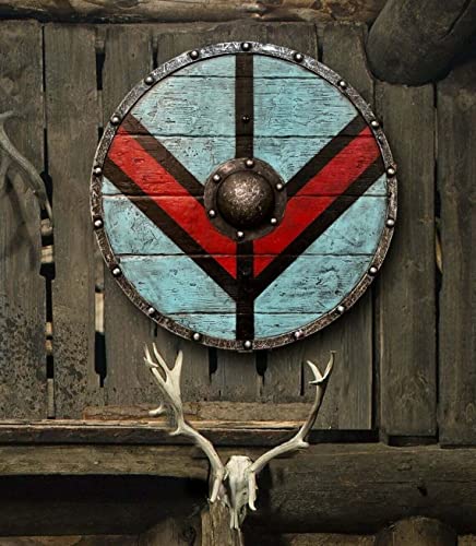 Schild Wikinger Lagertha mittelalterliche Schlachtkrieger, runder Kampfkrieger, Holz, persisch, kunstvoll, Indo-Ritter, getragen, historisches Iv 24 Geschenk, Königreich Cosplay von Generic