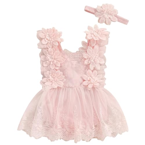 Schlafanzug 56 Baby Spitze Strampler Rock Kleid Outfits Ärmelloses Neugeborenen Outfit Karneval Kostüm Kinder Katze (Pink, 0-3 Months) von Generic