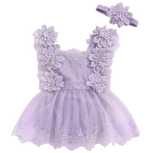 Schlafanzug 56 Baby Spitze Strampler Rock Kleid Outfits Ärmelloses Neugeborenen Outfit Karneval Kostüm Kinder Katze (Purple, 0-3 Months) von Generic