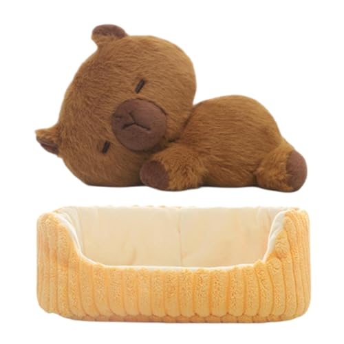 Schlafendes Capybara-Plüschtier - Capybara-Kuscheltiere, Süßes Weiches Tier-Plüsch-Capybara-Kissen | Capybara Kuschelpuppe, Capybara Kissenspielzeug Für Wohnzimmer, Schlafzimmer, Spielzimmer von Generic