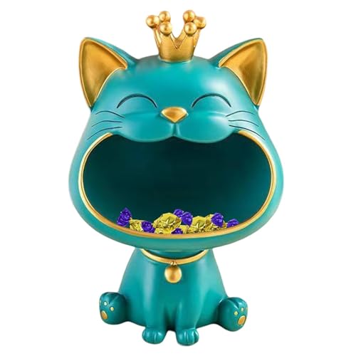 Schlüsselschale aus Kunstharz zur Aufbewahrung von Katzen Home Decor 3D Katze Statue Skulptur Tischdekoration - Miniatur-Figur Kleinigkeiten Aufbewahrungsbox Modernes Wohnzimmer, 11x7,2 Zoll von Generic