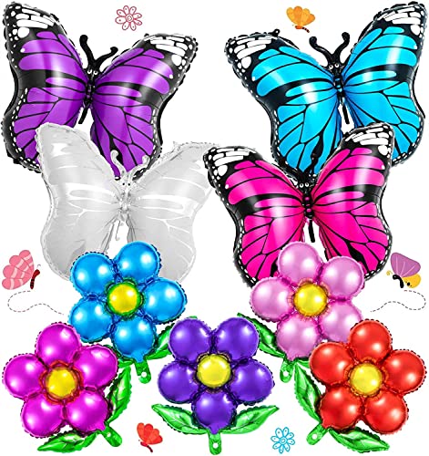 Schmetterling Blumen Ballons, 9 Stück, riesige bunte Schmetterling Ballons und Blumenförmige Folienballons, Mylar Blumenballons für Schmetterling Themenparty, Babyparty von Generic