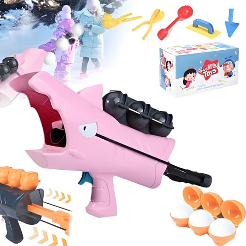 Schneeball-Werfer, Hai-Schneeball-Werfer-Spielzeug, Schneeball-Maker-Spielzeug, Winter-Outdoor-Spielzeug mit Schneeball-Werfer, Winter-Outdoor-Schneespielzeug-Set(Pink) von Generic