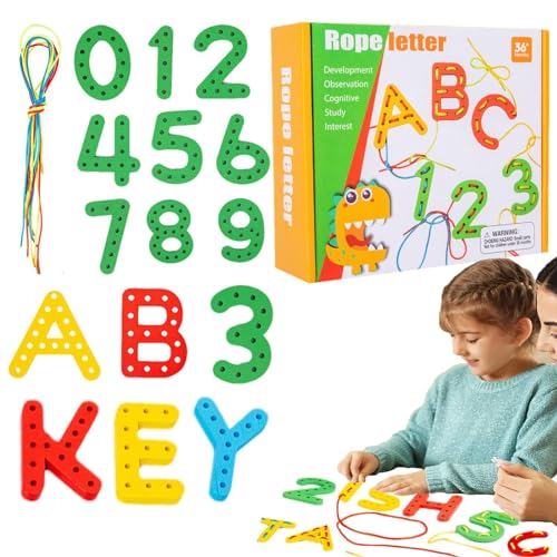 Schnür-Alphabet, Alphabet-Perlen-Schnürspielzeug - Alphabetperlen Schnürspielzeug Fantasieentwicklung,Das Spielzeug zum Auffädeln von Buchstabenperlen verbessert die Buchstabenerkennung und die frühen von Generic