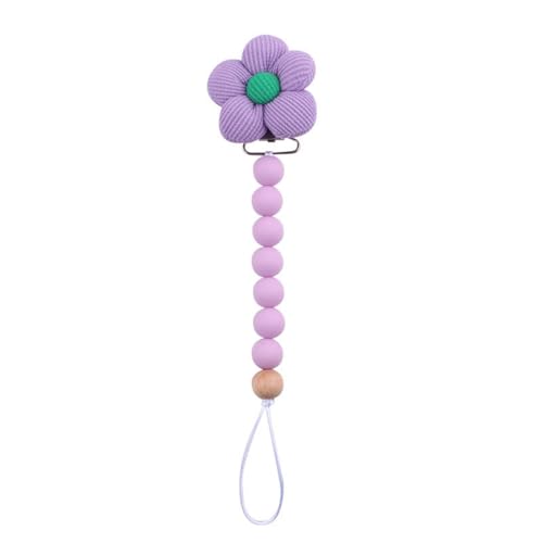 Schnullerclips aus Silikon mit Blumenmotiv, Schnullerhalter-Clips für Jungen und Mädchen, Schnuller aus lebensmittelechtem Silikon in Blumenform und Baby-Beißringe und Spielzeug (Purple, 23x5x2) von Generic