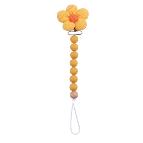 Schnullerclips aus Silikon mit Blumenmotiv, Schnullerhalter-Clips für Jungen und Mädchen, Schnuller aus lebensmittelechtem Silikon in Blumenform und Baby-Beißringe und Spielzeug (Yellow, 23x5x2) von Generic