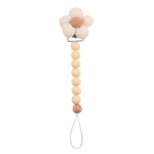 Schnullerclips aus Silikon mit Blumenmotiv, Schnullerhalter-Clips für Jungen und Mädchen, Schnuller aus lebensmittelechtem Silikon in Blumenform und Baby-Beißringe und Spielzeug RFl275 (Beige, 23x5x2) von Generic