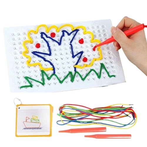 Schnurgeflochtenes Zeichenbrett, Fadenbrett für Kinder,Buntes String Art Kit - Bastel-Kunsttafel, Cartoon-Muster, Fantasieentwicklung, interaktives Schnürspielzeug für die Schule zu Hause von Generic