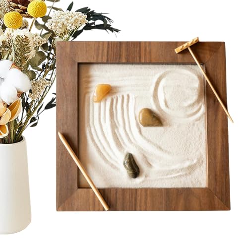 Schreibtisch Sand Zen Garden,Mini-Zen-Garten aus Holz für Schreibtisch - Wunderschönes Zen-Gartenzubehör, künstliche Schreibtischdekoration für Meditation, Geschenk, Zuhause von Generic