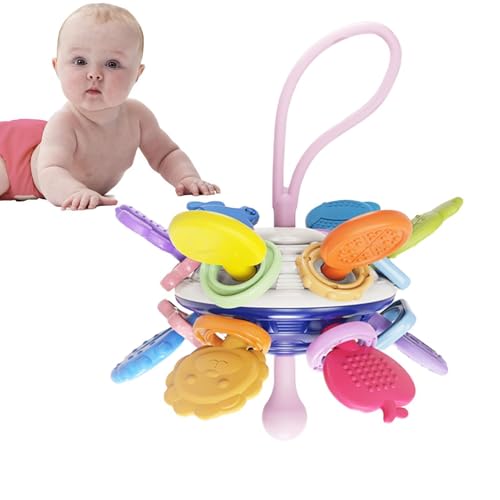 Sensorisches Pull -Spielzeug, Pull String Toy - Feinmotorische Fähigkeiten Reise -Seil -Food Grade Ziehschnur - Frühe pädagogische sensorische Spielzeuge, farbenfrohe interaktive Teether -Ball für Kin von Generic