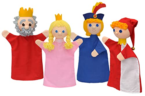 Set 4-Fach Handpuppe Puppe Handspielpuppe Plüschpuppe Märchenfigur Prinz König Königin Prinzessin 34 cm, Ideal für Puppentheatre und Rollenspiele, für Kinder Baby Jungen Mädchen von Generic