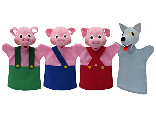 Set 4-Fach Handpuppe Tierhandpuppen DREI kleine Schweine & Wolf 26 cm, Mehrfarbig, für Kinder Jungen Mädchen Babys von Generic