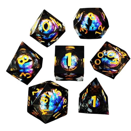 Small Resin Polyeddral Dice – 7 flüssige Kern-Kunstwürfel, handgewürfelt aus scharfem Harz | Role Playing Table Game Dice für Home Desktop Tisch Family Gathering von Generic