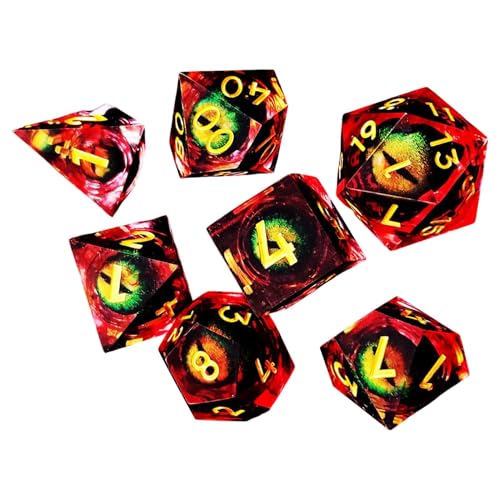 Small Resin Polyeddral Dice – 7 flüssige Kern-Kunstwürfel, handgewürfelt aus scharfem Harz | Role Playing Table Game Dice für Home Desktop Tisch Family Gathering von Generic