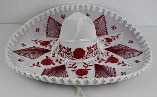 Sombrero Mariachi Hut BLUMEN Stickerei in weiss und rot Farbkombianation aus Mexiko in M Größe von Generic