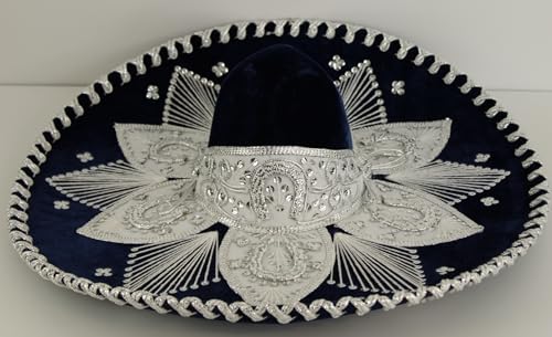 Sombrero Mariachi Hut aus Mexiko in marineblau und silber Farbkombianation in L Größe von Generic