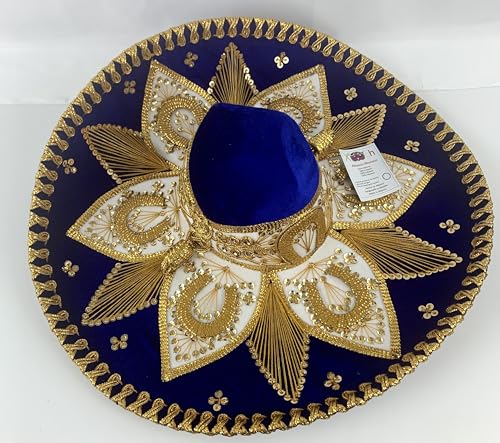 Sombrero Mariachi Hut in königsblau und gold Farbkombianation aus Mexiko in S Größe von Generic