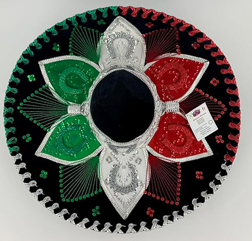 Sombrero Mariachi Hut in schwarz und tricolor Farbkombianation aus Mexiko in L Größe von Generic