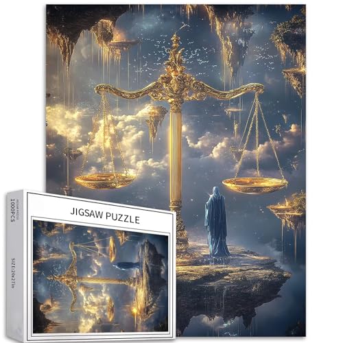 Space Scales of Justice 1000 Teile Puzzle für Erwachsene, Goldene Balance-Skala, Kunst-Puzzle, bunte DIY-Puzzles für Heimdekoration, Geschenke, Familienpuzzle, perfekt für Spielabende, 50,8 x 68,6 cm von Generic