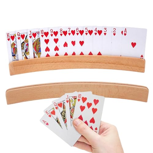 Spielkartenhalter – freihändiger, gebogener Aufbewahrungsständer aus Holz | 2 Stück Poker-Organizer-Ständer für Kartenspiele, Canasta, Binokel, perfekt für Kinder, Erwachsene, Senioren von Generic