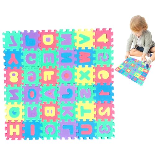 Spielmatte aus Schaumstoff, Puzzle-Matte, 36 Teile, Lernmatte aus Schaumstoff mit 26 Buchstaben und 10 Ziffern, für Mädchen und , Puzzlematte aus Schaumstoff für von Generic