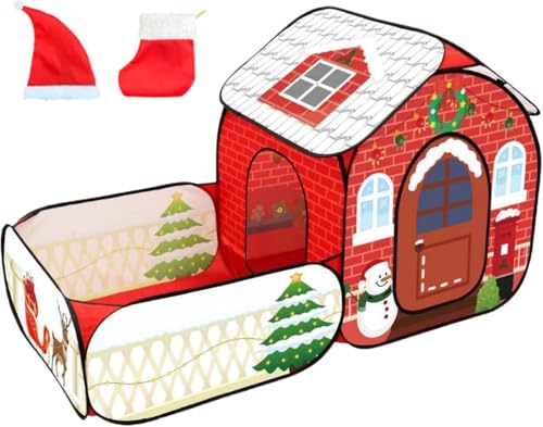 Spielzelt Für Kinder, Faltbares Weihnachtsspielhaus Für Kinder Mit Krabbeltunnel, Kleinkinderzelt Aus Oxford-Stoff, Interaktives Zelt Für Kindergeschenke, Kinderzelt (Rot,172x86x92cm) von Generic