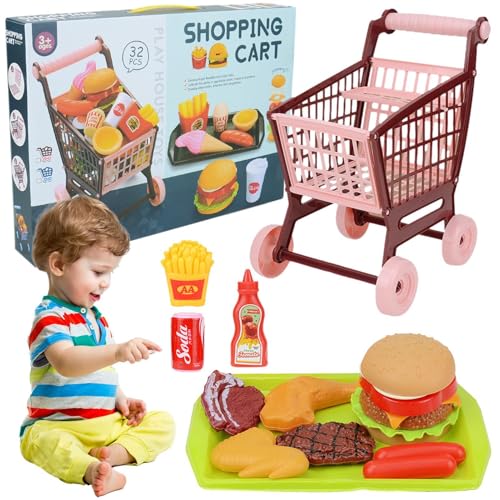 Spielzeug-Einkaufswagen, Einkaufswagen für Kinder,Spielküchen-Set, Einkaufswagen, Hamburger-Spielzeug - Lernspiele, Lernspielzeug, Küchenspielzeug, Rollenspielspielzeug, Essen, Küchenzubehör von Generic