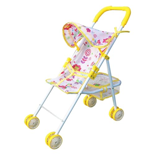 Spielzeug-Kinderwagen – Kinder-Laufwagen | Zusammenklappbarer Kinder-Kinderwagen mit Korb unten, interaktiver Baby-Puppen-Kinderwagen, Lauflernwagen für Mädchen ab 3 Jahren von Generic