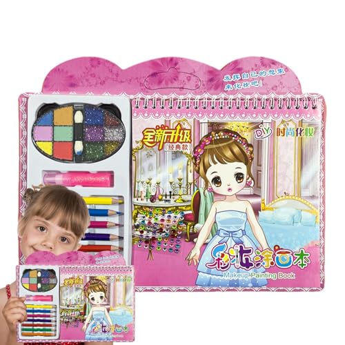 Spielzeug-Make-up-Set, Make-up-Spiele für Mädchen, Papier-Prinzessin-Make-up-Malbuch, Bastelset für Kinder, Anzieh-Stickerbuch, Reisespiele, Kunsthandwerksaktivität für die Feinmotorik von Generic