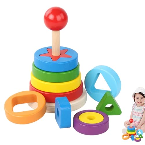 Spielzeug-Regenbogen-Holzring-Stapler,Regenbogen-Ring-Stapelspielzeug-Holz,Regenbogen stapeln - -Lernspielzeug für und Mädchen im Alter von 1–3 Jahren von Generic