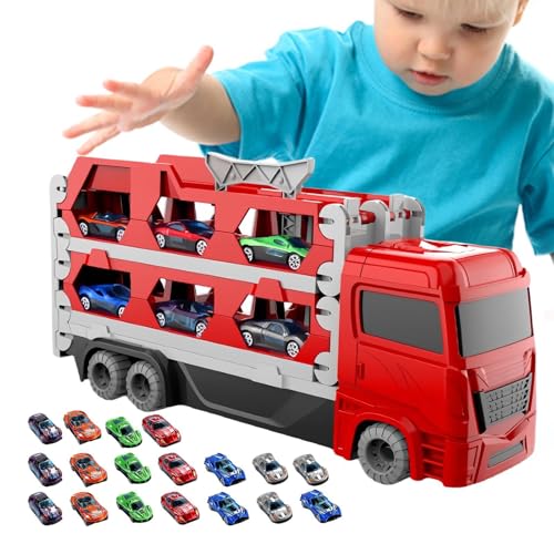 Spielzeug-Transport-LKW für Kinder, Transport-Autotransporter-Spielzeug | Kreatives Trägerfahrzeug-Spielzeug,Auto-LKW-Spielzeug mit 18 kleinen Fahrzeugen für, Mädchen, Kleinkinder und Kinder von Generic