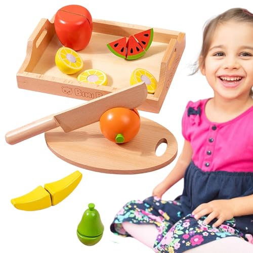 Spielzeug zum Schneiden von Obst, Spielzeug zum Schneiden von Lebensmitteln für Kinder,Pretend Play Food Fruits Set - Obstspielzeug mit Spielzeugschneider und Schneidebrett, schneidbares Obst-Küchensp von Generic