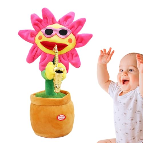 Sprechendes Sonnenblumen-Spielzeug – Plüschblume für Singende Tanzaufnahmen, weiches Spielzeug für Saxophon mit leuchtendem Wiederholungs-Saxophon | Partygeschenke, Kissen, interaktives Geschenk mit von Generic