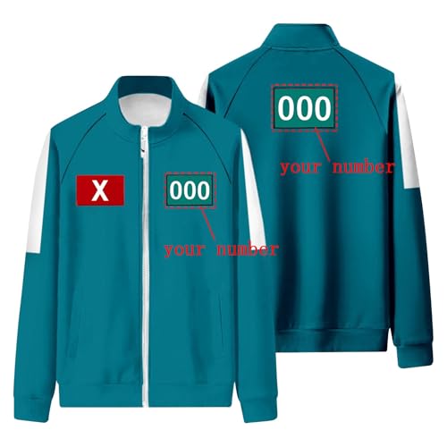 𝙎𝙦𝙪ἰ𝙙 𝑮𝙖𝙢𝐞 Staffel 2 Personalisierte Kostüm für Erwachsene/Kinder,𝙎𝙦𝙪ἰ𝙙 𝑮𝙖𝙢𝐞 Costume Merch Unisex Cosplay Anzug Sweatshirt und Hose Set Personalized Number Kostüm Dark Green 150 von Generic