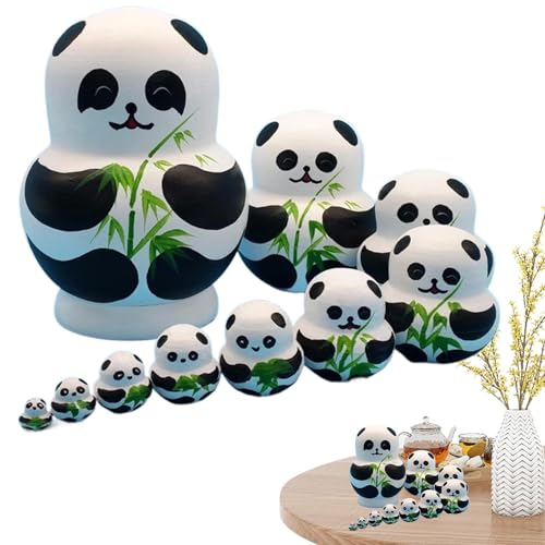 Stapelbare Nistpuppen aus Holz, Spielzeug für hölzerne Panda-Puppen – Bunte Cartoon-Puppen | 10 lustige hölzerne Nistspielzeuge von Generic