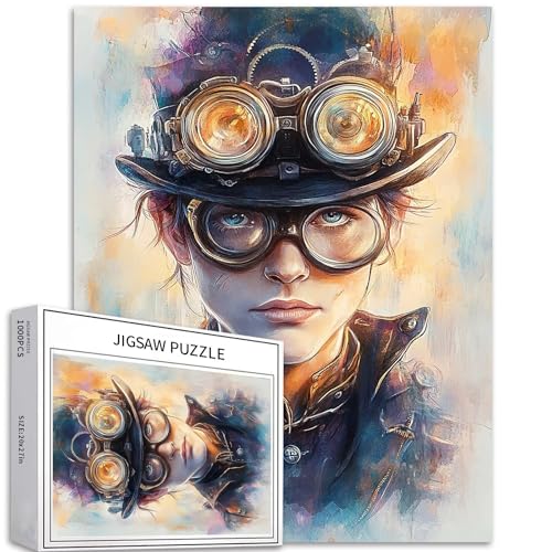 Steampunk Erfinder, Puzzle für Erwachsene, Aquarell-Stil, Kunst-Puzzle, anspruchsvolle Familienaktivitäten, buntes Bastelpuzzle für Heimdekoration, Geschenke, 50 x 70 cm, 1000 Teile von Generic