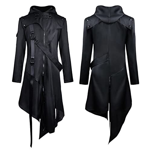 Steampunk Herren Mittelalter Kostüm Gothic Mantel Herren mit Kapuze Vintage Jacke Gehrock Viktorianische Smoking Große Größen Faschingskostüme Männer Karneval Halloween Kostüm Cosplay Verkleidung von Generic