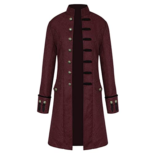 Steampunk Kostüm Herren, Karneval Kostüm Gothic Jacke Herren, Smoking Herren Mit Rüschenhemd Mittelalter Hemd Viktorianischen Gehrock Uniform Set Piraten Cosplay Gothic Mantel Mode Stehkragen von Generic