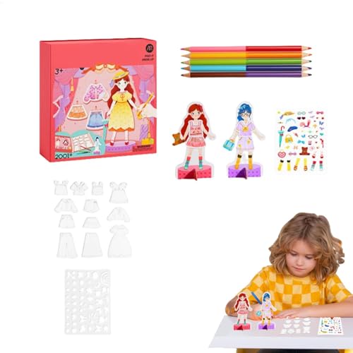 Sticker Dress Up,Mädchen-Stickerbuch - Papier-Anzieh-Aufkleber-Spielzeug,Kreatives Make-up-Spiel auf Papier für Mädchen, Prinzessin-Anziehspiel-Sticker-Make-up-Buch von Generic