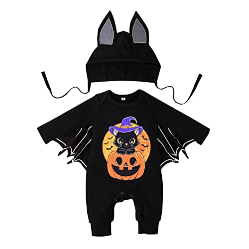 Strampler Junge 86 Halloween Drucke Cosplay Strampler Säuglingskostüm Overalls Hut Outfits Overall Baby 56 (Black, 3-6 Months) von Generic