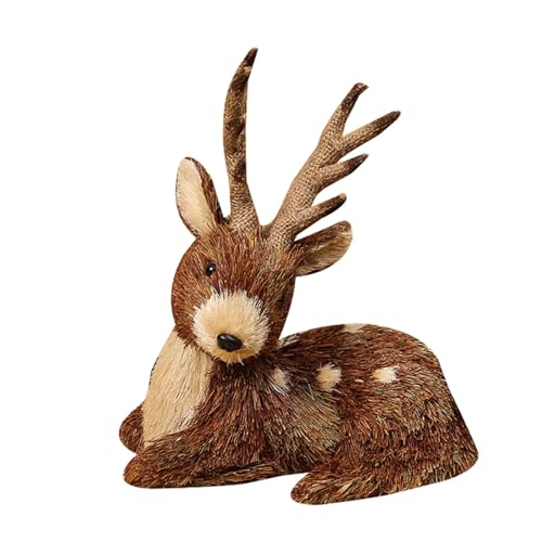 Strohgras Elch Ornament gewebt Weihnachten sitzend Hirsch für Puppe Tier Figur D von Generic