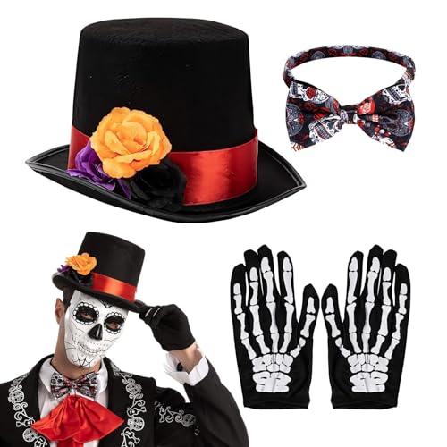 Tag der Toten Kostüm – Halloween-Kostüme, Cosplay-Party, Rosen-Design, Halloween-Hüte für Herren, Halloween-Kostüme für Herren, verstellbar von Generic