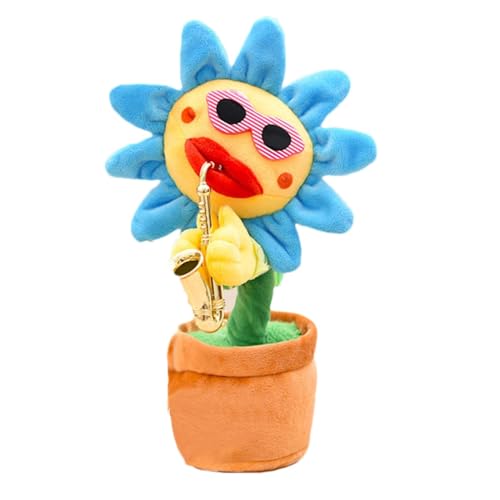 Tanzende Sonnenblume, Tanzende Singende Sonnenblume – Weicher Saxophon-Plüsch, Leuchtende Sprechende Wiederholungsaufnahme, Partygeschenke, Kissengeschenke, 200 Lieder, Geschenk M von Generic