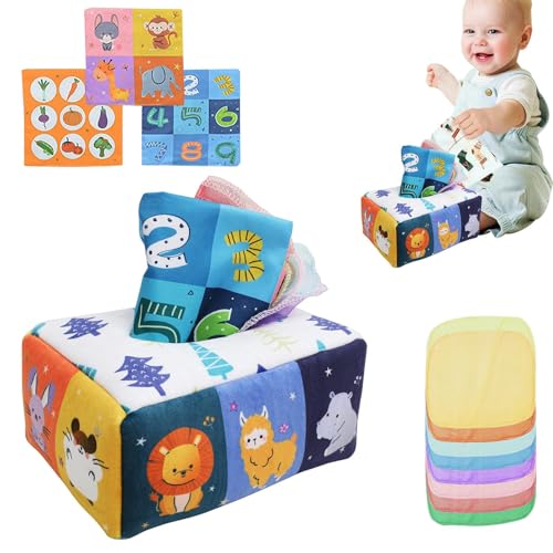 Taschentuchbox für Kleinkinder - montesori-Babyspielzeug | Taschentuchbox-Spielzeug zum Lernen, magisches Schal-Taschentuchbox-Spielzeug mit 8 Seidenschals, Baby-Taschentuchbox-Spielzeug von Generic