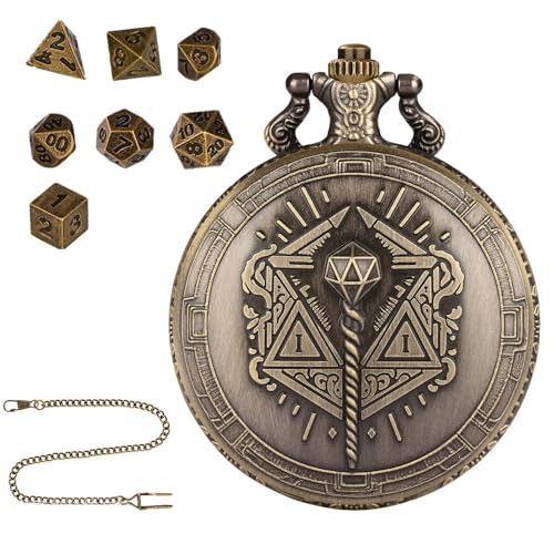 Taschenuhr-Würfel, kleines Würfel-Set, Tragbares Würfelset, Würfelspielzeug mit Taschenuhrgehäuse, Steampunk 7-teiliges Metallwürfel-Brettspiel, winzige Würfel, Zubehör für Männer und Frauen von Generic