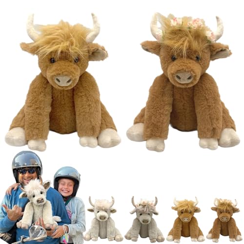 Theorbi Highland Cow Plush Toy, 2025 New Highland Cow Stuffed Animal, Highland Cow Plush That Makes Sounds, Joints Can Move, Stress Relief, for Adults Boys Girls (Mix-Brown with Music) von Generic