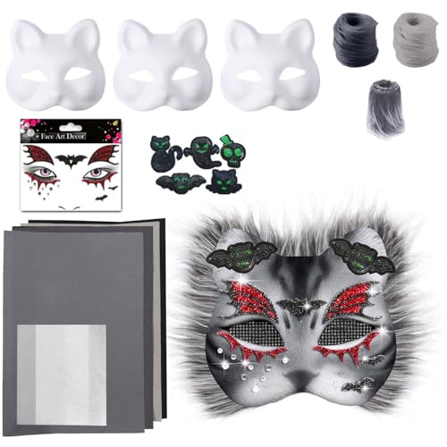 Therian Mask, Katzenmaske Furry Mask Tiermasken Therian Masken Set mit Blanko Katzenmaske Kunststoffnetzfolie Kuns Fell und Mesh Pinsel und Farben für Cosplay und Halloween Karneval Therian Mask, Katzenmaske Furry Mask Tiermasken Therian Masken Set mit Blanko Katzenmaske Kunststoffnetzfolie Kuns Fell und Mesh Pinsel und Farben für Cosplay und Halloween Karneval von Generic