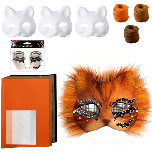 Therian Mask DIY Set, DIY Papier Therian Maske mit Kunstpelz, Augennetz und Filztuch, Leere Halbe Gesichts Katzenmasken zum Basteln für Halloween Maskerade, Maskenball, Cosplay Therian Mask DIY Set, DIY Papier Therian Maske mit Kunstpelz, Augennetz und Filztuch, Leere Halbe Gesichts Katzenmasken zum Basteln für Halloween Maskerade, Maskenball, Cosplay von Generic