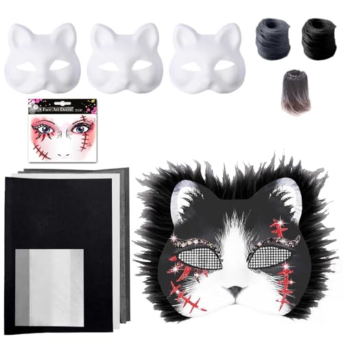 Therian Mask DIY Set, Therian Masken Kit mit Blanko Katzenmaske, Kunstpelz, Augennetz und Filztuch, Furry Tiermasken Katzenmasken für Halloween Karneval Maskerade Rollenspiele Therian Mask DIY Set, Therian Masken Kit mit Blanko Katzenmaske, Kunstpelz, Augennetz und Filztuch, Furry Tiermasken Katzenmasken für Halloween Karneval Maskerade Rollenspiele von Generic