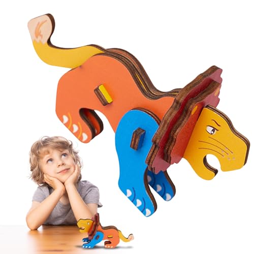 Tier-3D-Puzzle für Kinder,Tier-3D-Puzzle für Kleinkinder, Löwenpuzzle, Dreidimensionales Holzpuzzle, Kinderspielzeug, Cartoon-Montagemodell, DIY, Lernspielzeug für Kinder von Generic